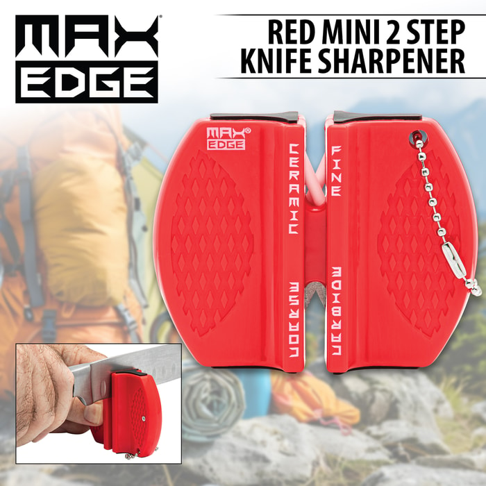 Full image of the Max Edge Red Mini 2 Step Knife Sharpener.